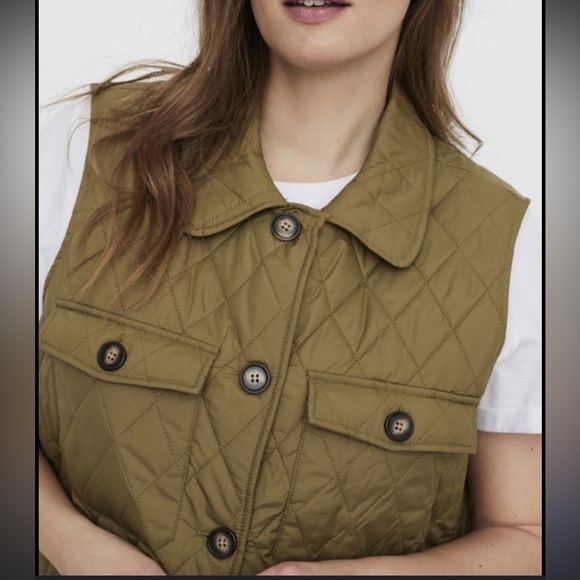 Marc New York Andrew Marc Quilted Olive Green Button Up Long Vest Medium - Picture 10 of 10